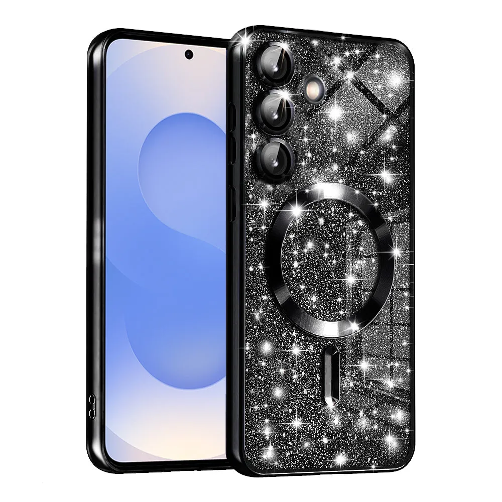 Custodia MagSafe per Samsung Galaxy S25 S931, Techsuit, Luxury Glitter, Nera - immagine 1