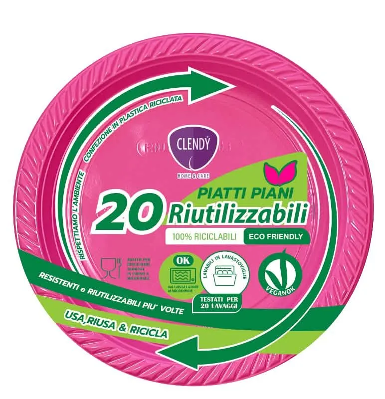 Piatti Fucsia Riutilizzabili Clendy - 20 Pezzi per la Casa - immagine 1