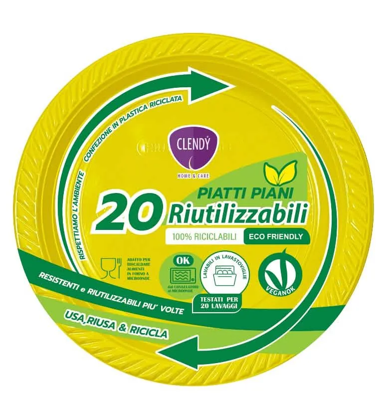 Piatti Piani Riutilizzabili Clendy - Set da 20 Pezzi Giallo - immagine 1