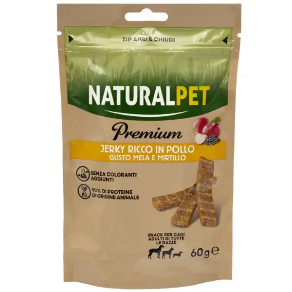 NaturalPet premium Dog Adult All Breeds Jerky Stick 60 gr Pollo, mela e mirtillo - immagine 1