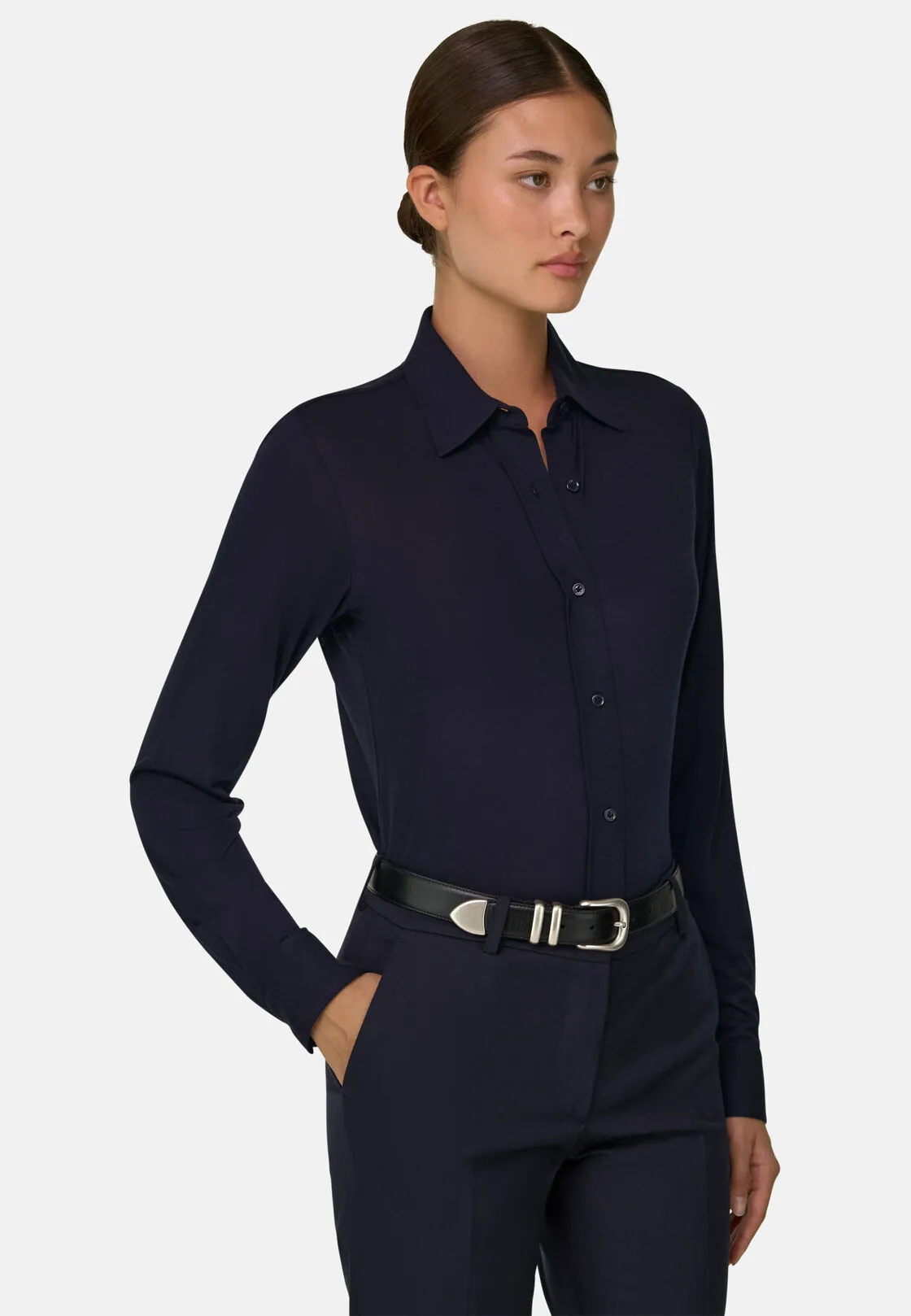 Boggi, Polo Camicia In Jersey, Donna, Navy, Taglia: M - immagine 1