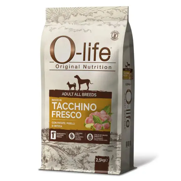 O-life Dog Adult All Breeds Grain Free Tacchino e patate 2,5 kg - Croccantini per cani - immagine 1