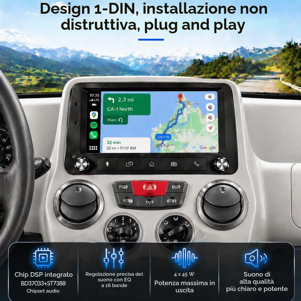 Schermo Autoradio CarPlay wireless per FIAT Panda 2003-2012 1 DIN Bluetooth - immagine 4