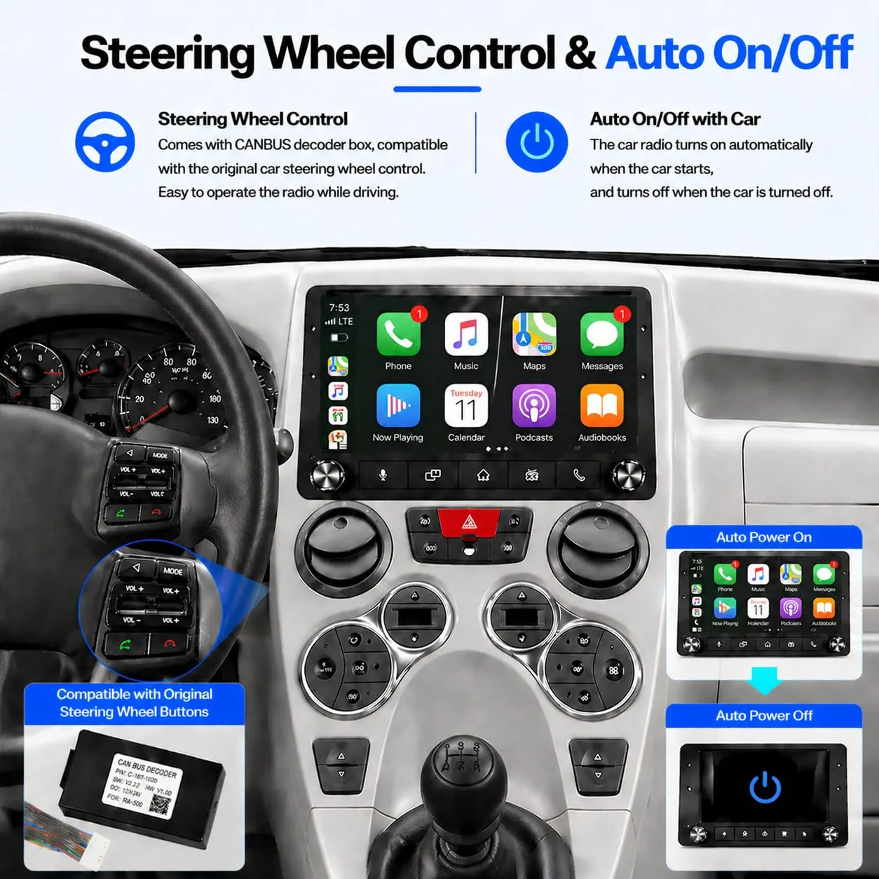 Schermo Autoradio CarPlay wireless per FIAT Panda 2003-2012 1 DIN Bluetooth - immagine 5