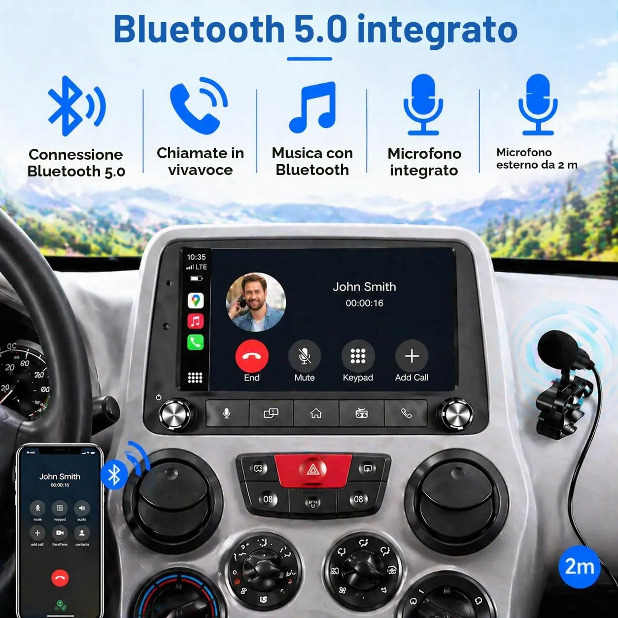 Schermo Autoradio CarPlay wireless per FIAT Panda 2003-2012 1 DIN Bluetooth - immagine 6