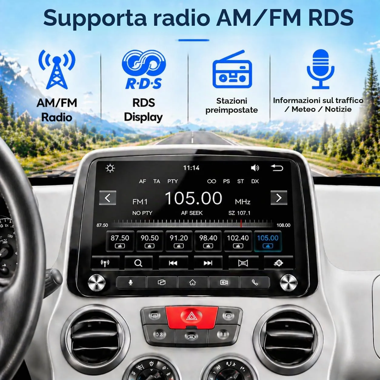 Schermo Autoradio CarPlay wireless per FIAT Panda 2003-2012 1 DIN Bluetooth - immagine 9