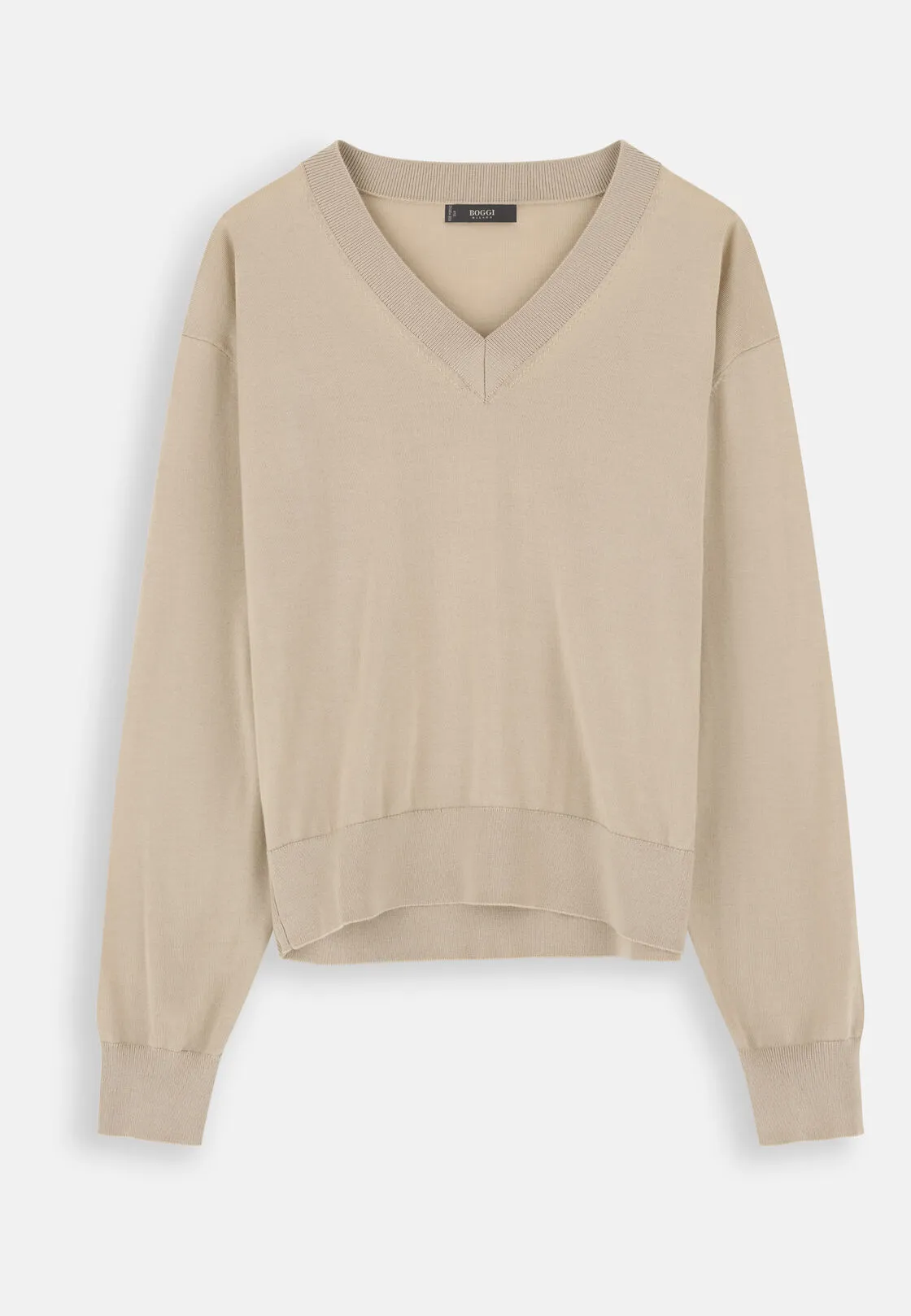 Boggi, Maglia Scollo V In Lana Merino Seta, Donna, Sabbia, Taglia: L - immagine 5