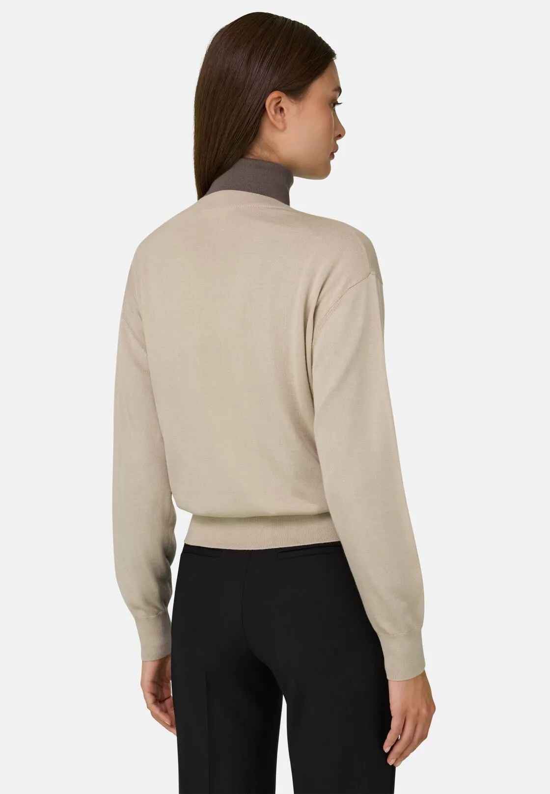 Boggi, Maglia Scollo V In Lana Merino Seta, Donna, Sabbia, Taglia: S - immagine 4