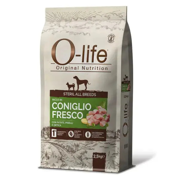 O-life Dog Sterilised All Breeds Grain Free Coniglio e patate 2,5 kg - Croccantini per cani - immagine 1