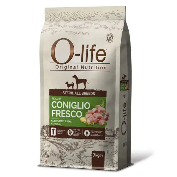 O-life Dog Sterilised All Breeds Grain Free Coniglio e patate 7 kg - Croccantini per cani - immagine 1