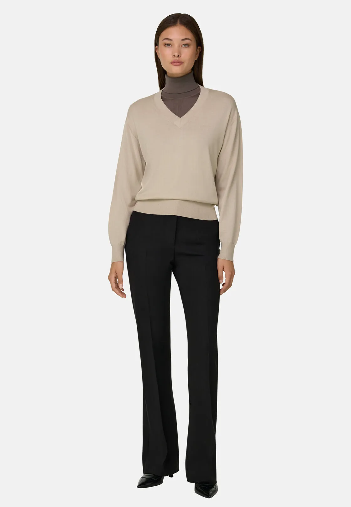 Boggi, Maglia Scollo V In Lana Merino Seta, Donna, Sabbia, Taglia: XS - immagine 2