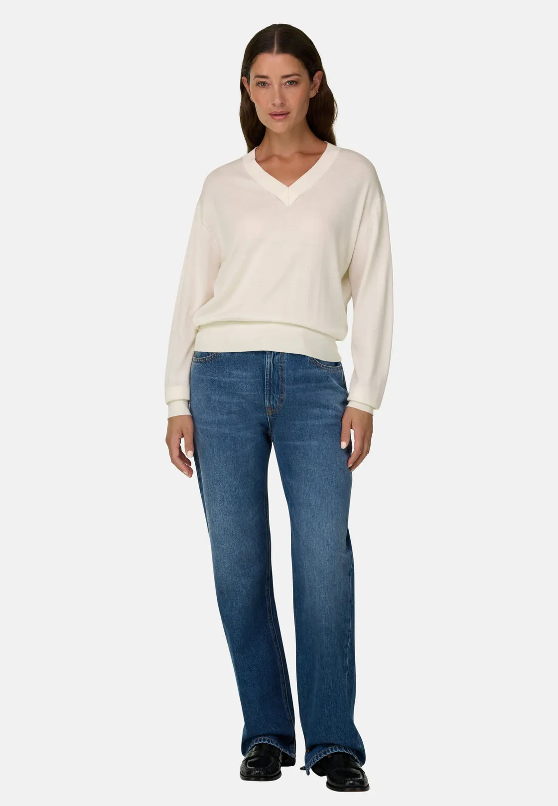 Boggi, Maglia Scollo V In Lana Merino Seta, Donna, Offwhite, Taglia: L - immagine 2
