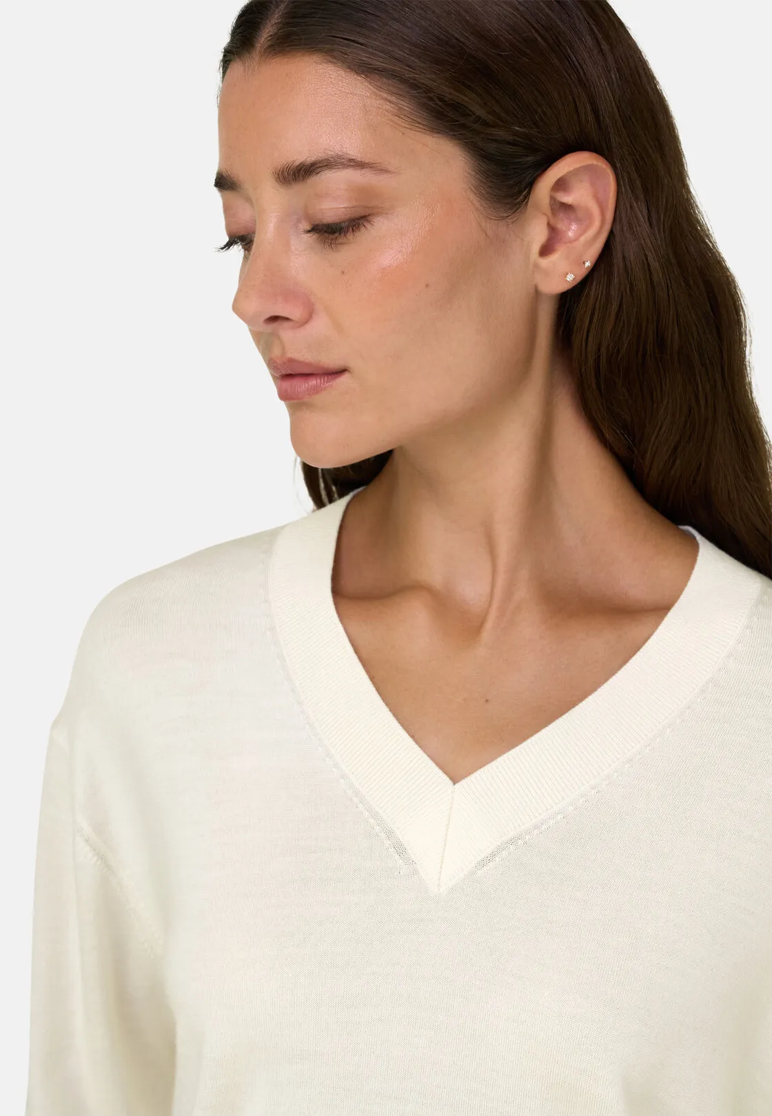 Boggi, Maglia Scollo V In Lana Merino Seta, Donna, Offwhite, Taglia: L - immagine 3