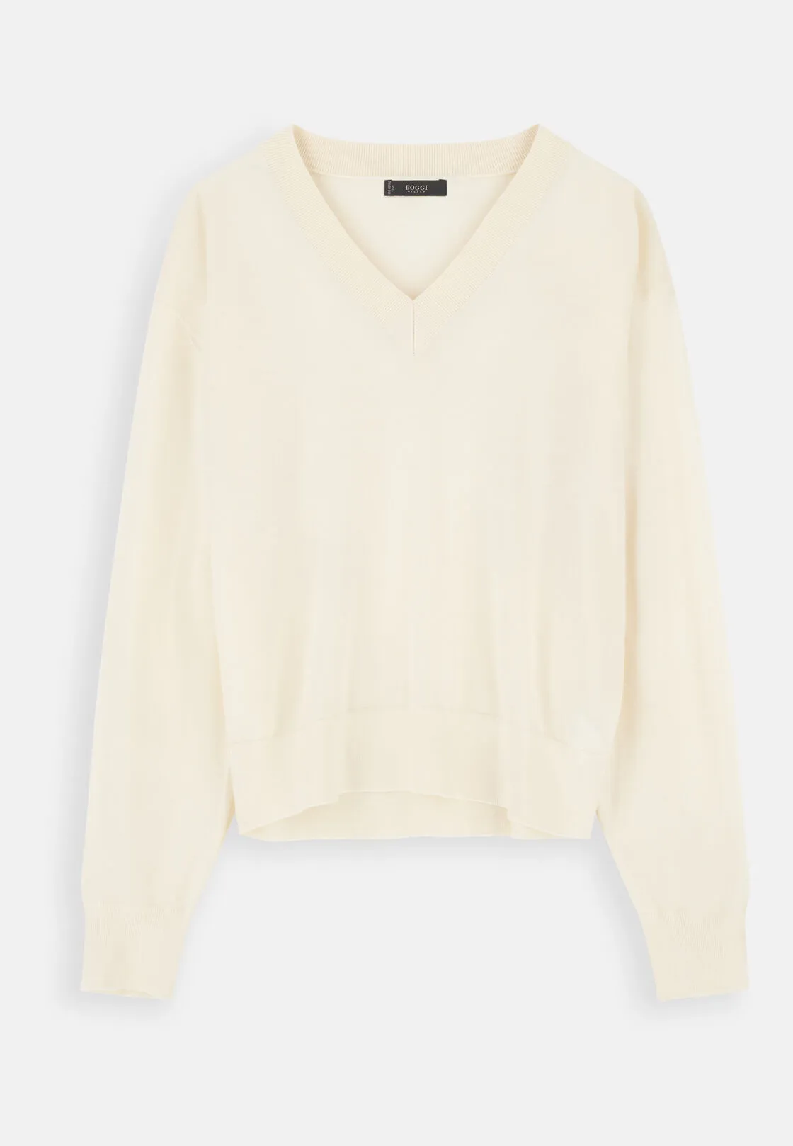 Boggi, Maglia Scollo V In Lana Merino Seta, Donna, Offwhite, Taglia: L - immagine 5