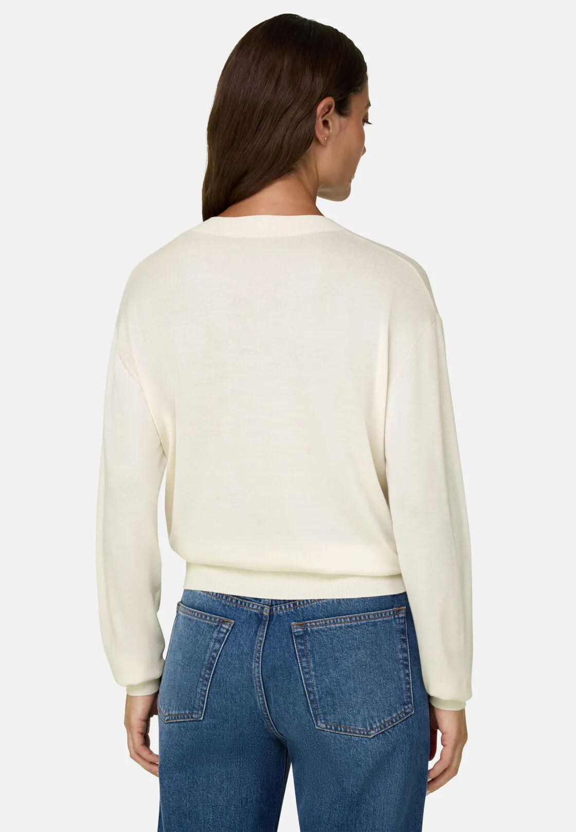 Boggi, Maglia Scollo V In Lana Merino Seta, Donna, Offwhite, Taglia: XS - immagine 4