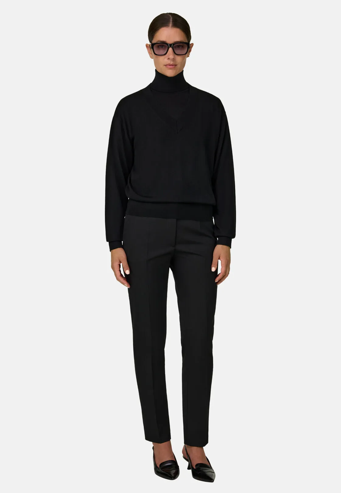 Boggi, Maglia Scollo V In Lana Merino Seta, Donna, Nero, Taglia: M - immagine 2
