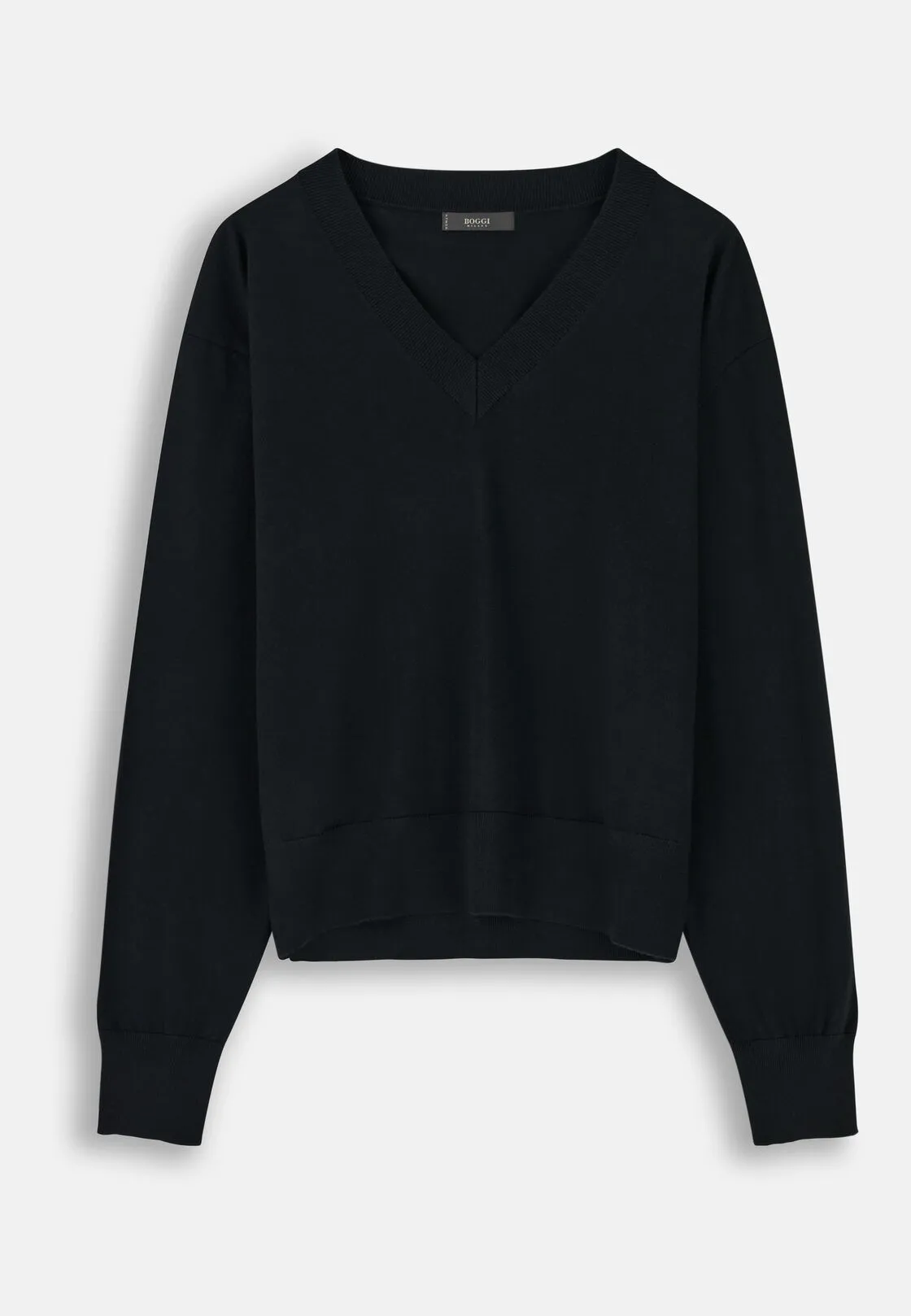 Boggi, Maglia Scollo V In Lana Merino Seta, Donna, Nero, Taglia: S - immagine 5