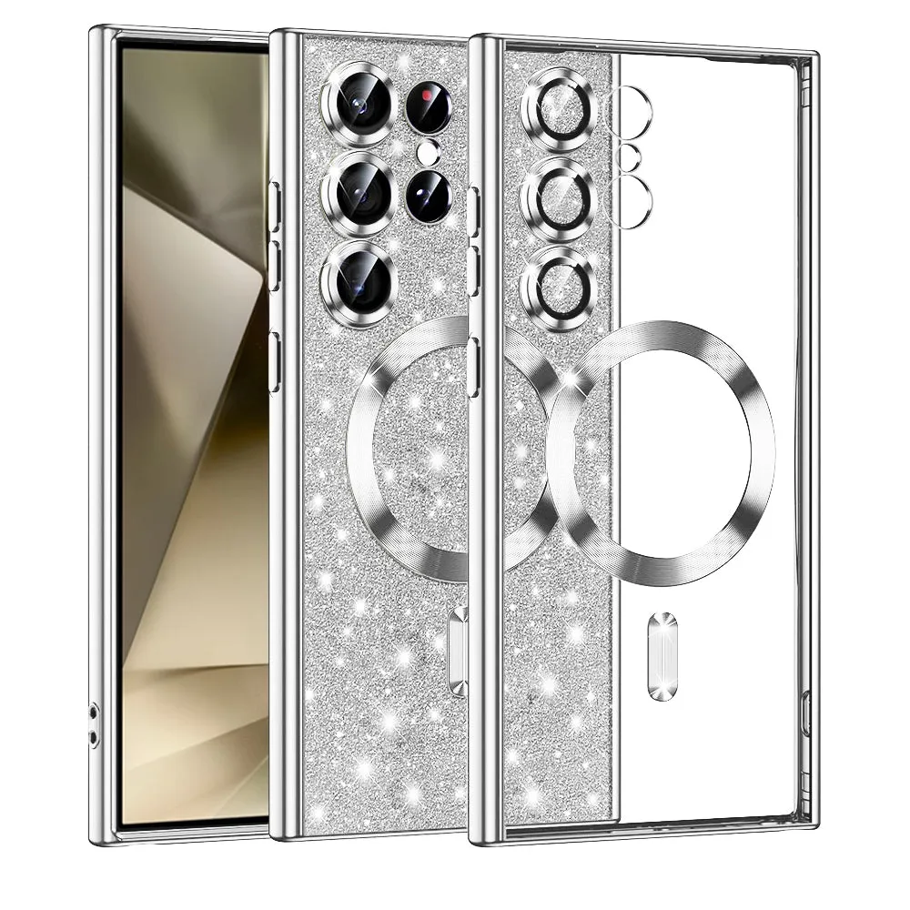 Custodia MagSafe per Samsung Galaxy S24 Ultra S928, Techsuit, Luxury Glitter, Argento - immagine 1