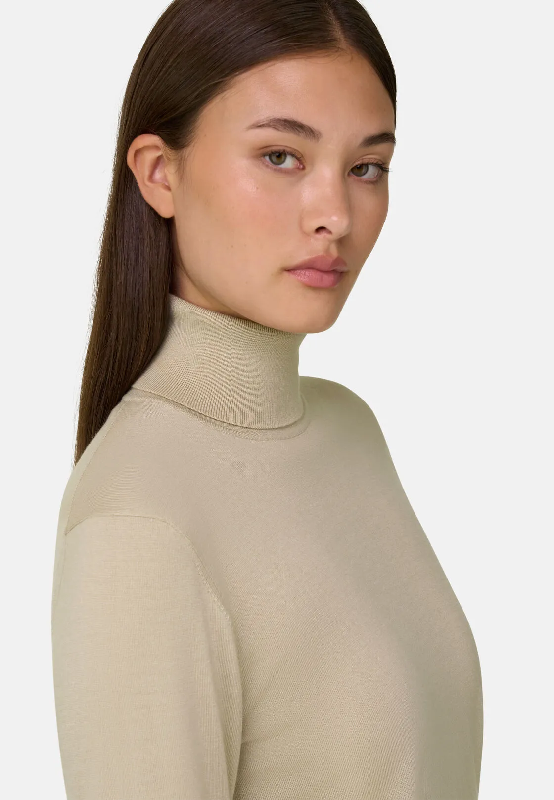 Boggi, Maglia Dolcevita In Lana Merino Seta, Donna, Sabbia, Taglia: S - immagine 3