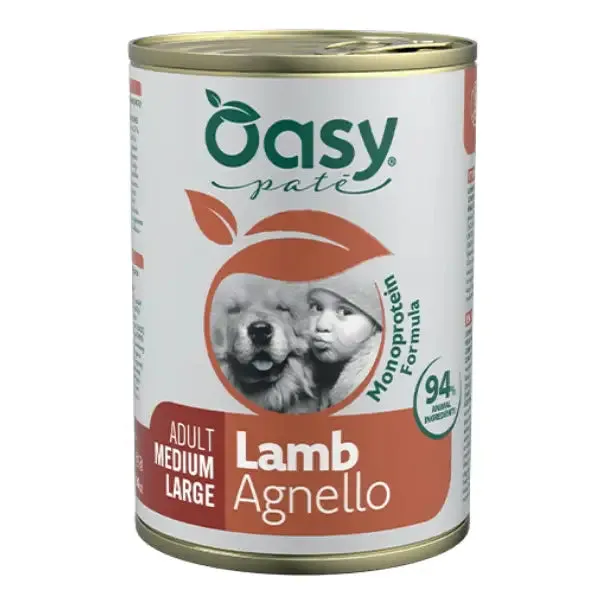 Oasy Monoprotein formula Adult Medium/Large Patè 400 gr Agnello - confezione da 12 pezzi - Umido monoproteico cane - immagine 1