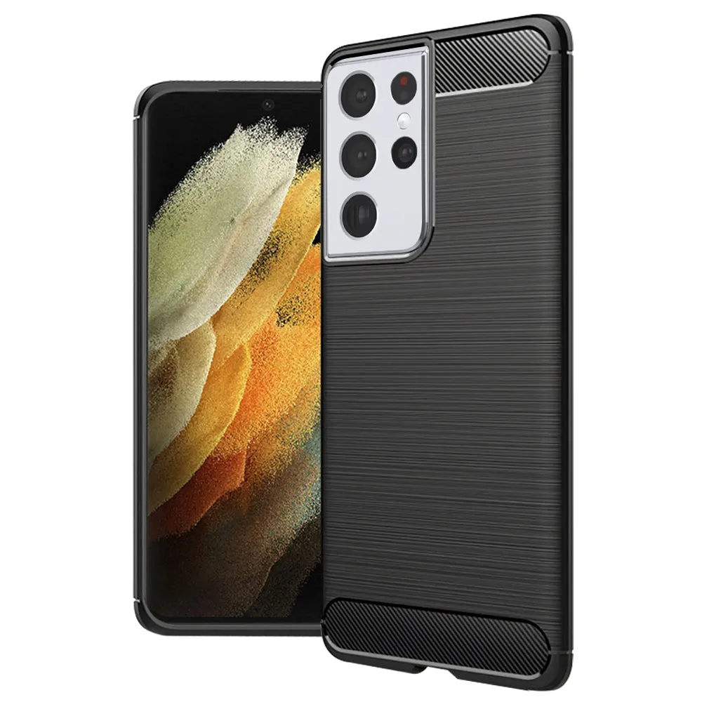 Custodia per Samsung Galaxy S21 Ultra 5G G998, Techsuit, CarbonFiber, Nera - immagine 1