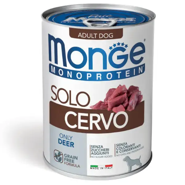Monge Monoprotein SOLO Patè Grain Free 400 gr Cervo - confezione da 6 pezzi - Umido monoproteico cane - immagine 1