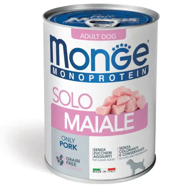 Monge Monoprotein SOLO Patè Grain Free 400 gr Maiale - confezione da 6 pezzi - Umido monoproteico cane - immagine 1