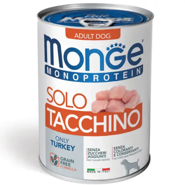 Monge Monoprotein SOLO Patè Grain Free 400 gr Tacchino - confezione da 6 pezzi - Umido monoproteico cane - immagine 1