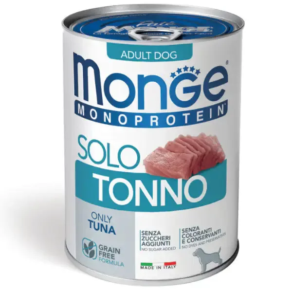 Monge Monoprotein SOLO Patè Grain Free 400 gr Tonno - confezione da 6 pezzi - Umido monoproteico cane - immagine 1