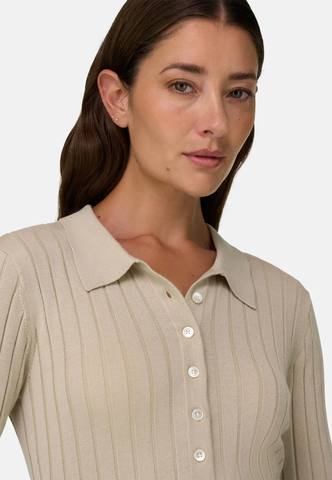 Boggi, Polo Di Maglia A Coste In Lana Merino Seta, Donna, Sabbia, Taglia: M - immagine 3