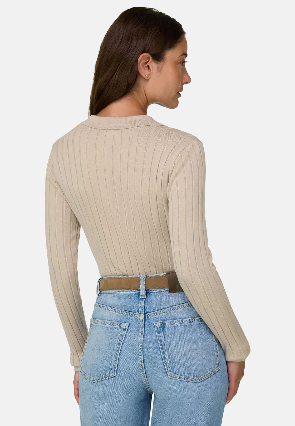Boggi, Polo Di Maglia A Coste In Lana Merino Seta, Donna, Sabbia, Taglia: S - immagine 4