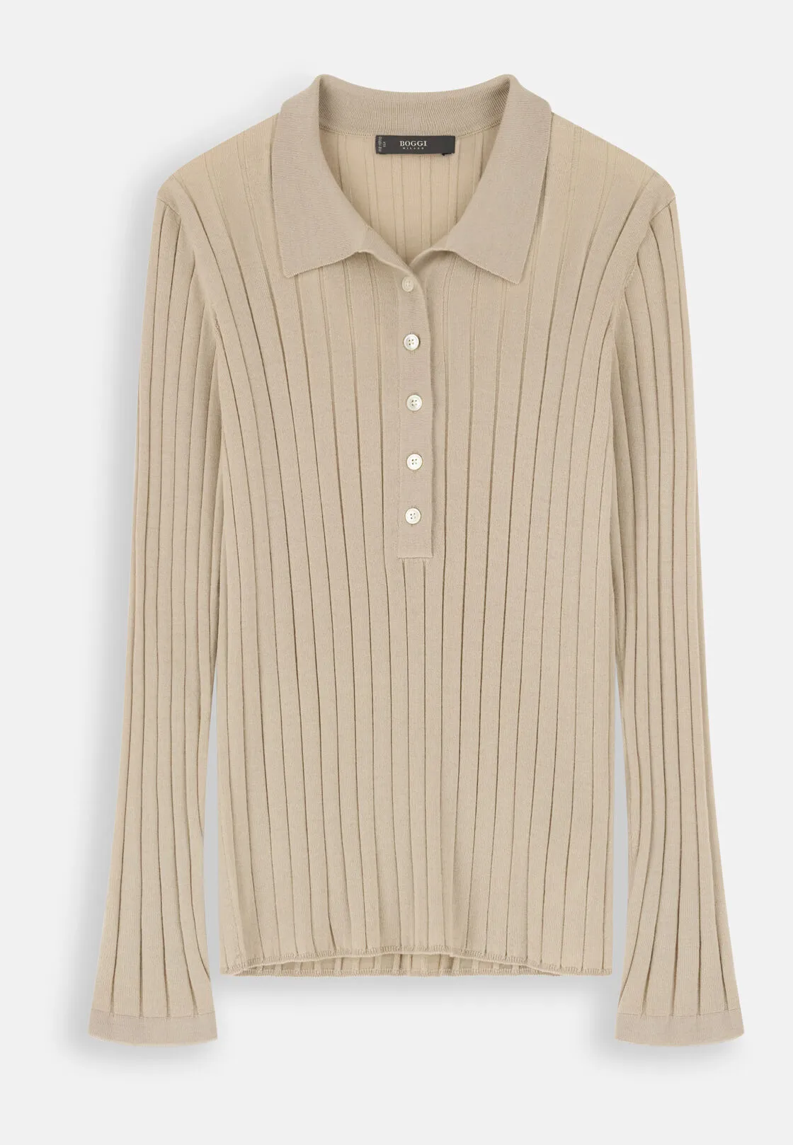 Boggi, Polo Di Maglia A Coste In Lana Merino Seta, Donna, Sabbia, Taglia: XS - immagine 5