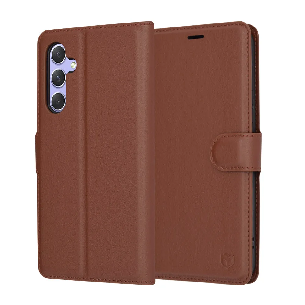 Custodia per Samsung Galaxy A54 A546, Techsuit, Leather Folio, Marrone - immagine 1