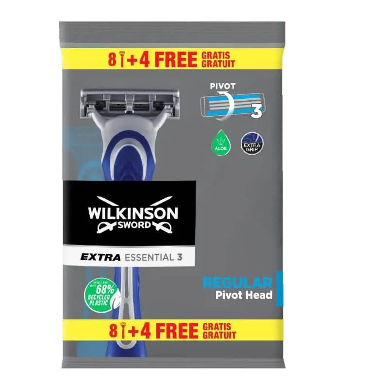 Wilkinson Extra 3 Essenziali X 8+4 - Rasoio a Tripla Lama per una Rasatura Perfetta - immagine 1