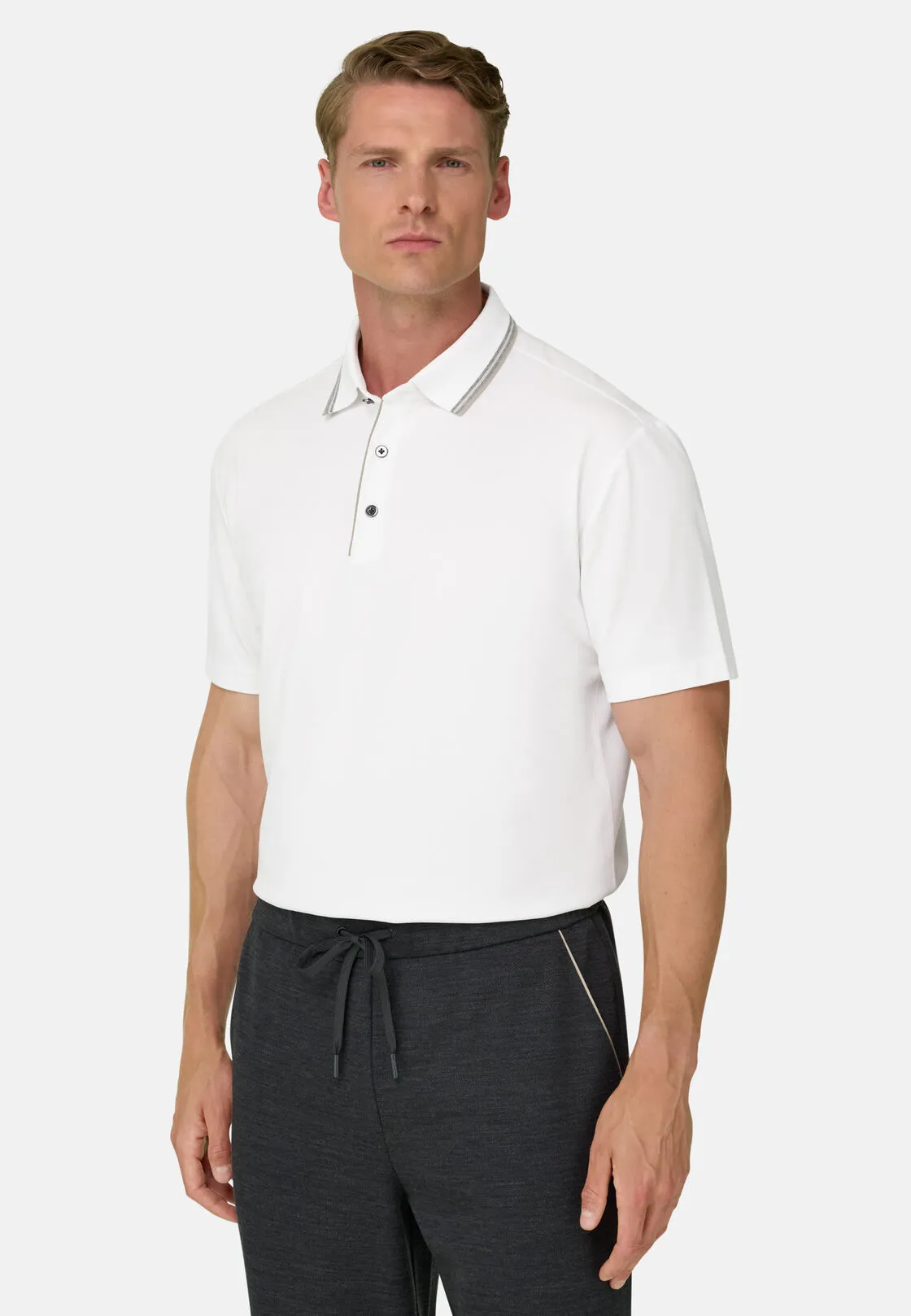 Boggi, Polo In Piqué Misto Cotone Elasticizzato Cool Jade, Uomo, Bianco, Taglia: L - immagine 1