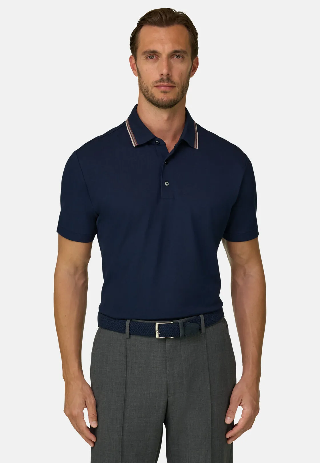Boggi, Polo In Piqué Misto Cotone Elasticizzato Cool Jade, Uomo, Navy, Taglia: S - immagine 1