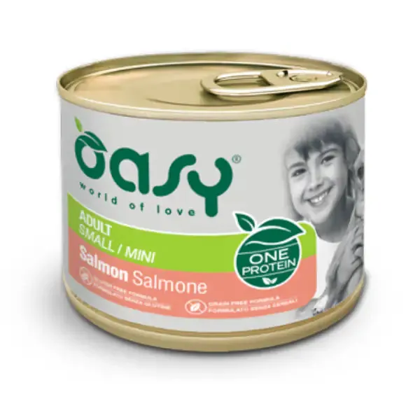 Oasy Monoproteico Adult Mini 200 gr Salmone - confezione da 6 pezzi - Umido monoproteico cane - immagine 1