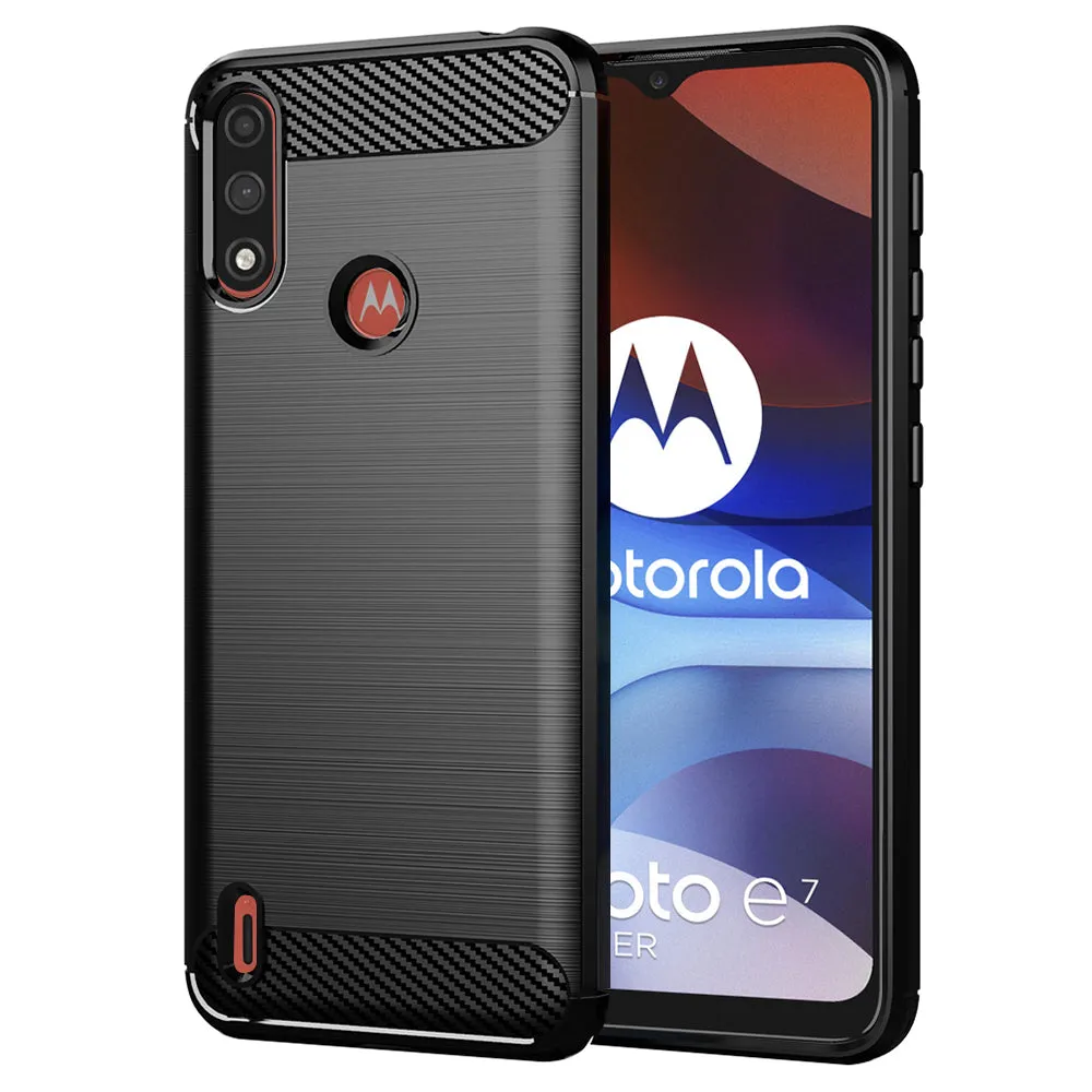 Custodia per Motorola Moto E7i Power / E7 Power, Techsuit, Carbonio, Nera - immagine 1