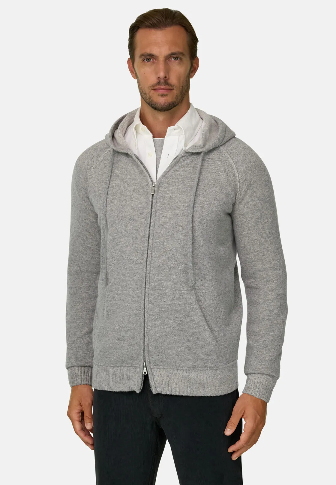 Boggi, Felpa Di Maglia Full Zip Cappuccio In Misto Cashmere, Uomo, Grigio, Taglia: M - immagine 1
