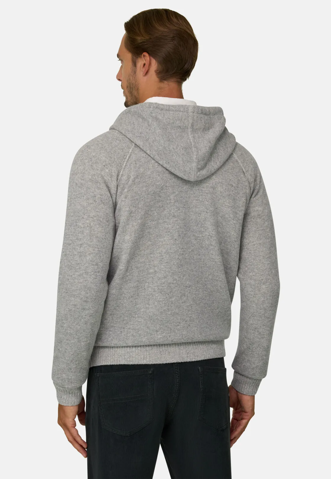 Boggi, Felpa Di Maglia Full Zip Cappuccio In Misto Cashmere, Uomo, Grigio, Taglia: M - immagine 4