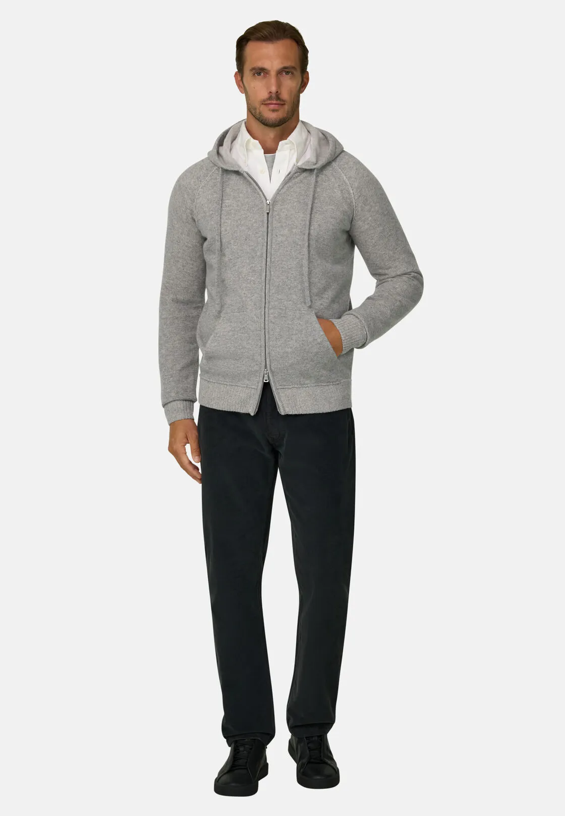 Boggi, Felpa Di Maglia Full Zip Cappuccio In Misto Cashmere, Uomo, Grigio, Taglia: S - immagine 2