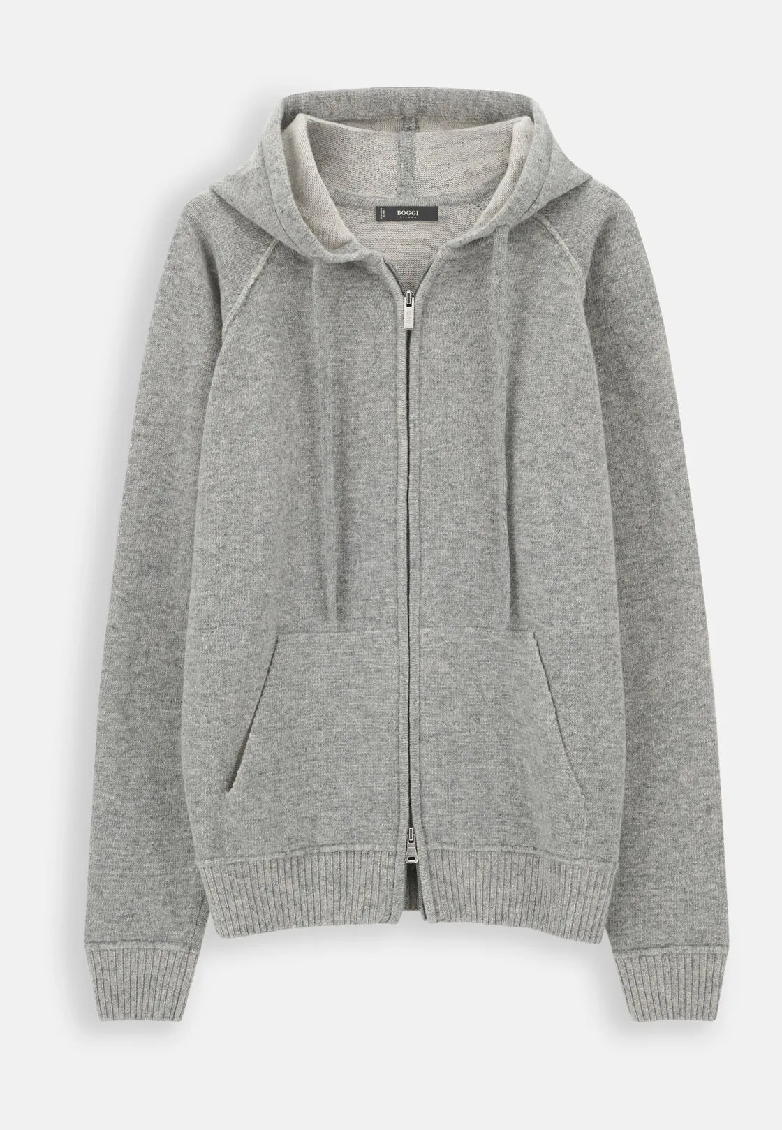 Boggi, Felpa Di Maglia Full Zip Cappuccio In Misto Cashmere, Uomo, Grigio, Taglia: S - immagine 5
