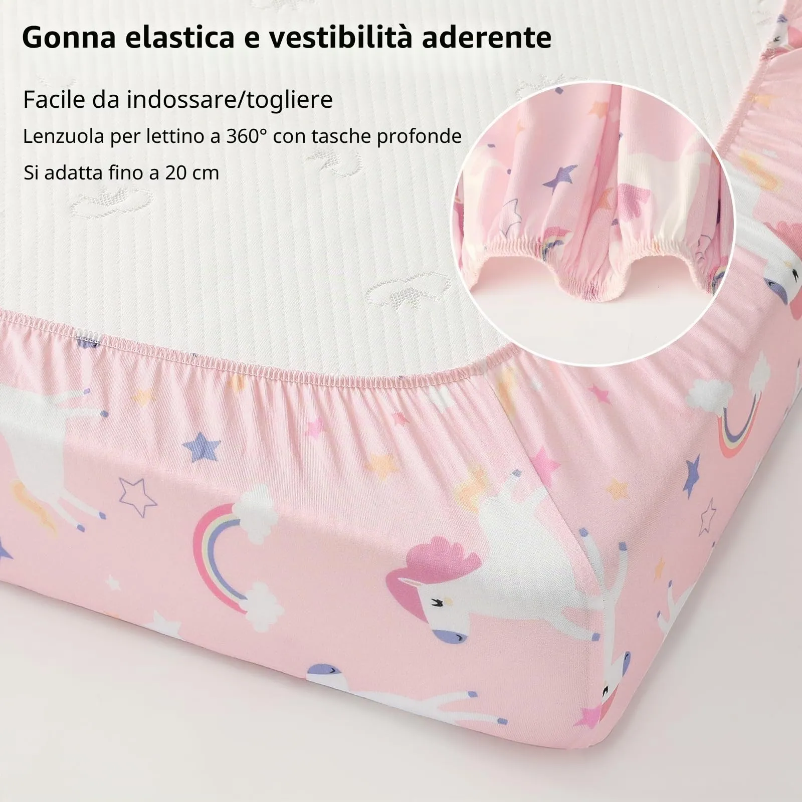 Fiemol Lenzuola Lettino 120x60 cm, Confezione da 3 Coprimaterassi per Lettino Neonato, Lenzuola con Angoli Elasticizzate in Microfibra Ultra Morbida e Setosa, Rosa e Viola - immagine 5