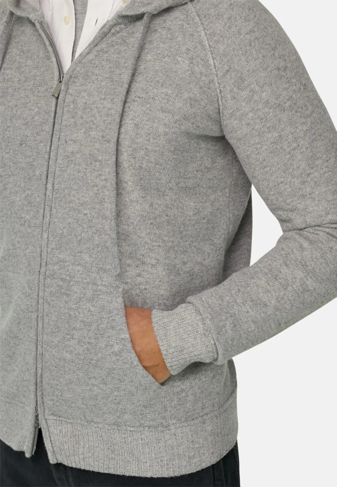 Boggi, Felpa Di Maglia Full Zip Cappuccio In Misto Cashmere, Uomo, Grigio, Taglia: XXXL - immagine 3