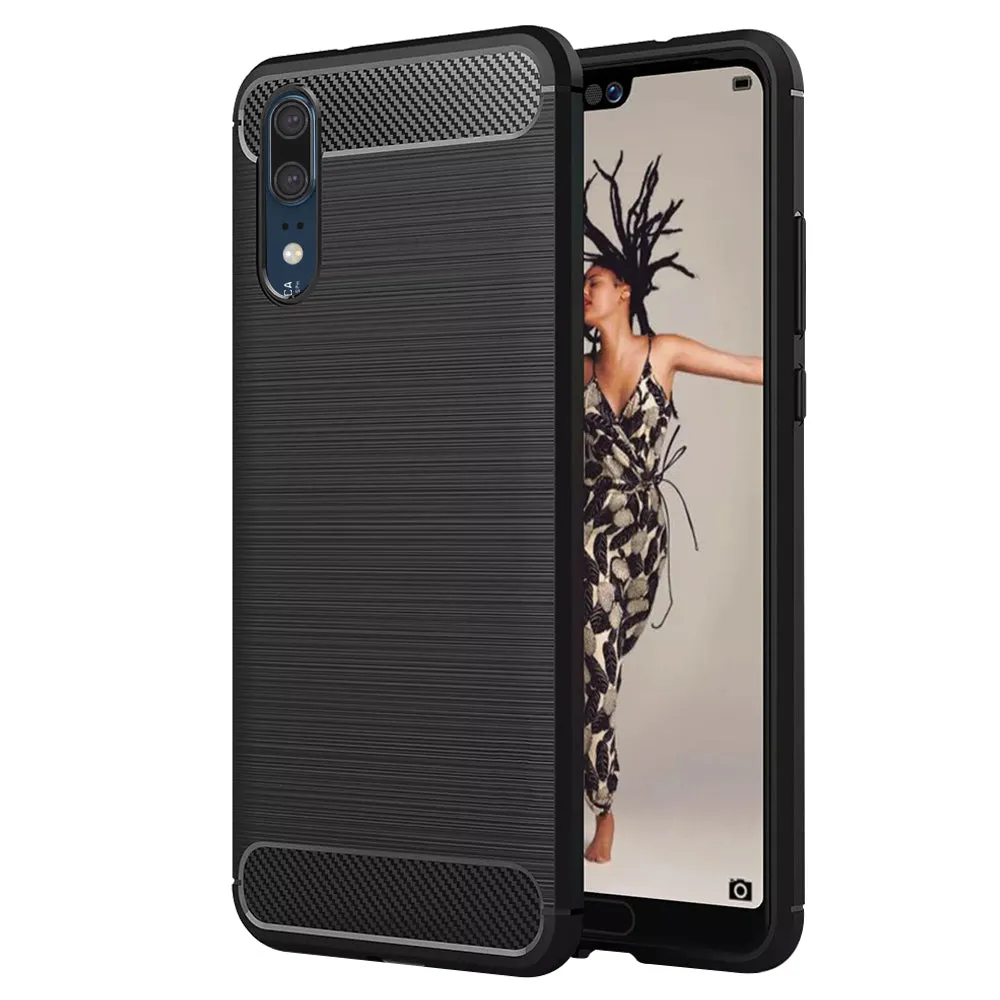 Custodia per Huawei P20, Techsuit, Carbonio, Nera - immagine 1