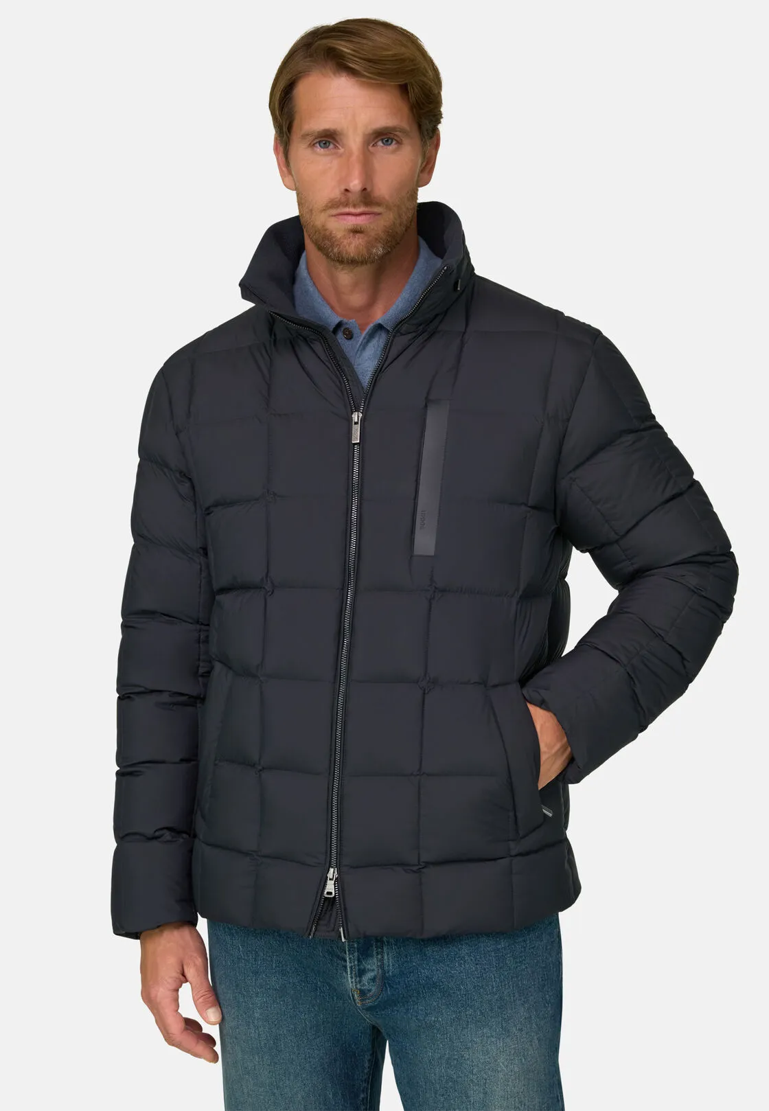 Boggi, Bomber In Nylon Imbottito In Piuma D'oca, Uomo, Navy, Taglia: L - immagine 1