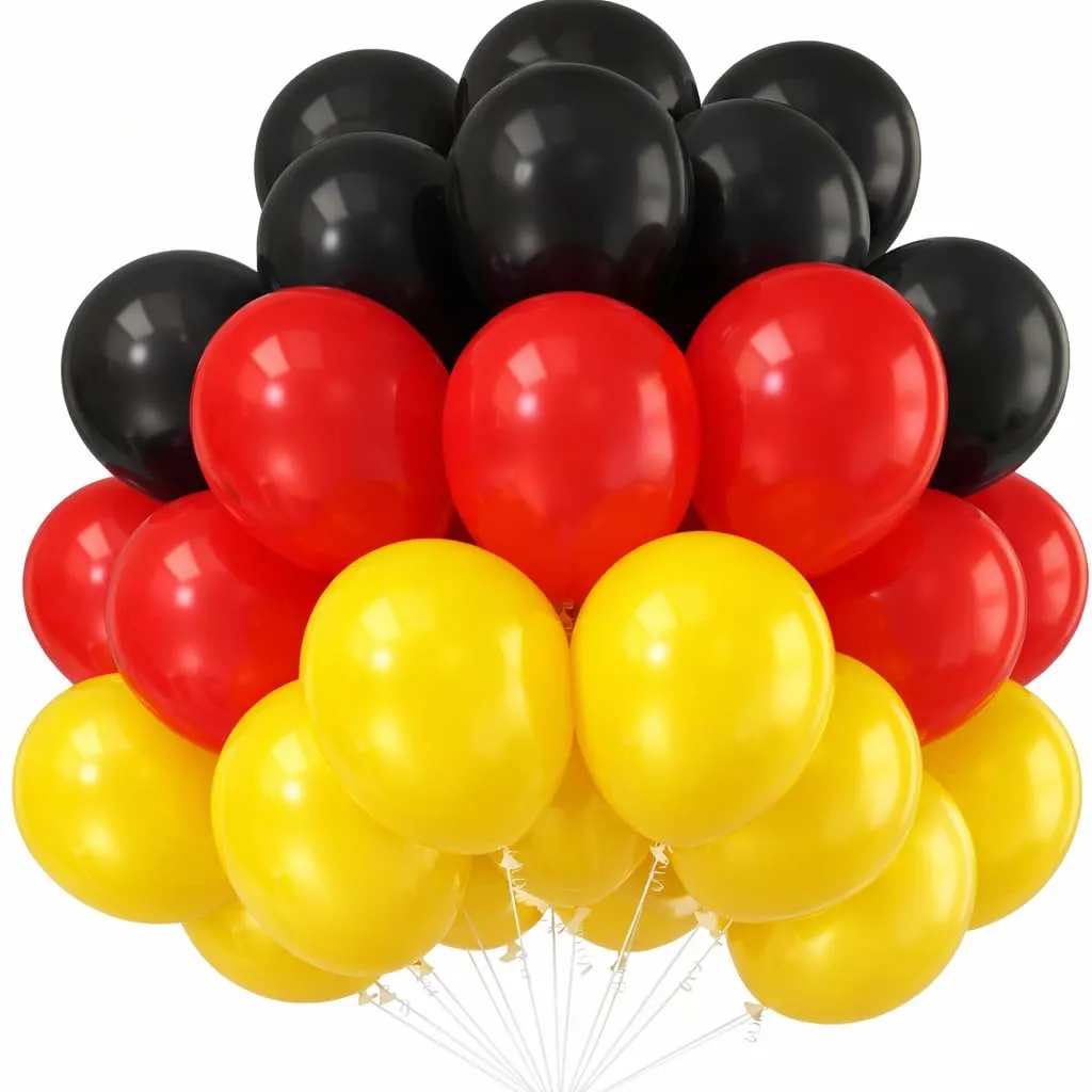 50 palloncini, Ø 35 cm, articolo per fan della Germania, decorazione e decorazione per i campionati europei 2028 (50 x Germania (nero, rosso, oro) - immagine 1