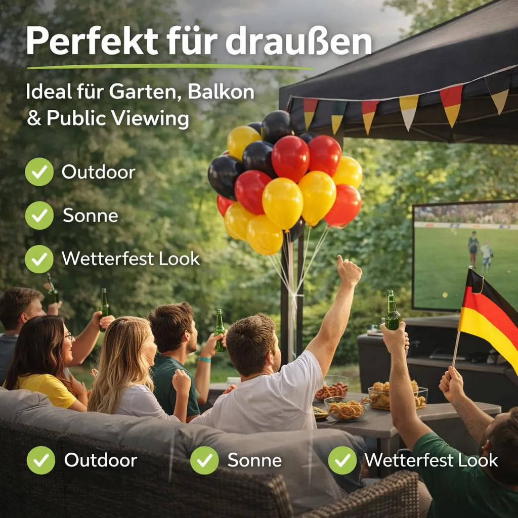 50 palloncini, Ø 35 cm, articolo per fan della Germania, decorazione e decorazione per i campionati europei 2028 (50 x Germania (nero, rosso, oro) - immagine 4