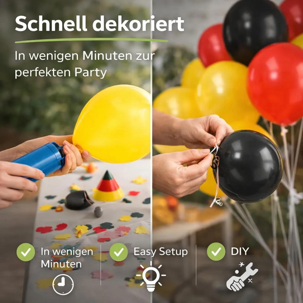 50 palloncini, Ø 35 cm, articolo per fan della Germania, decorazione e decorazione per i campionati europei 2028 (50 x Germania (nero, rosso, oro) - immagine 5