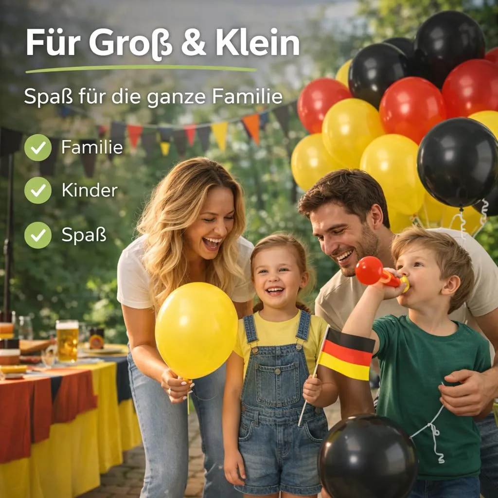 50 palloncini, Ø 35 cm, articolo per fan della Germania, decorazione e decorazione per i campionati europei 2028 (50 x Germania (nero, rosso, oro) - immagine 6